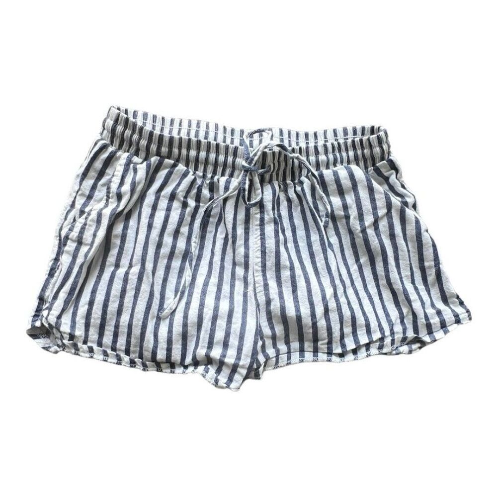 Women's T 100% cotton Women's short navy white drawstring striped pull on  XS